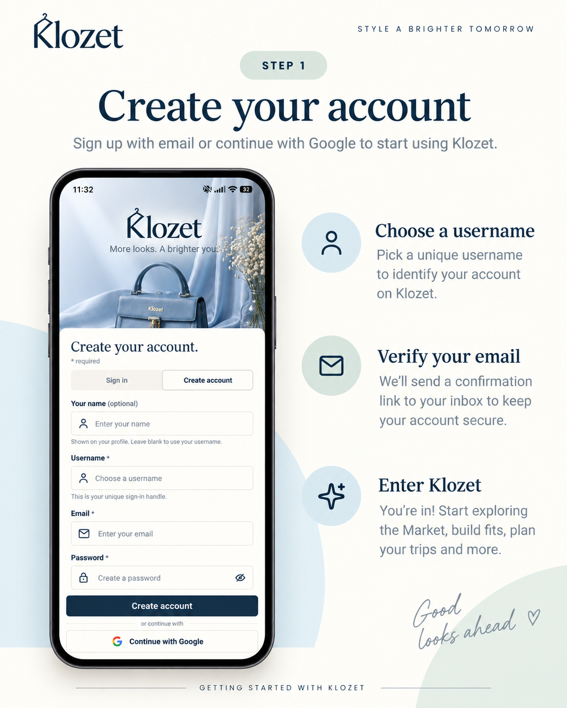 Klozet guide: create your account