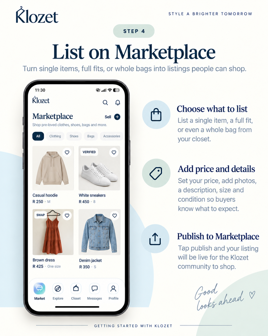 Klozet guide: list on the marketplace