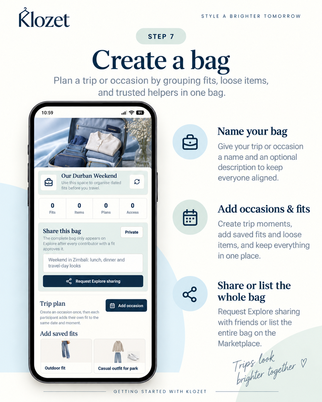 Klozet guide: create a bag